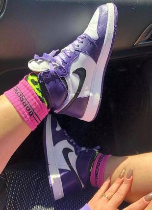 Nike jordan 1 retro purple фиолетовые демисезонные кроссовки найк джордан унисекс женские мужские весна лето осень фіолетові кросівки9 фото