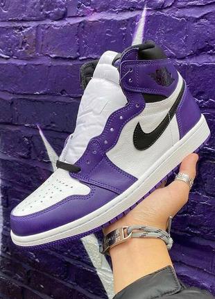 Nike jordan 1 retro purple фиолетовые демисезонные кроссовки найк джордан унисекс женские мужские весна лето осень фіолетові кросівки
