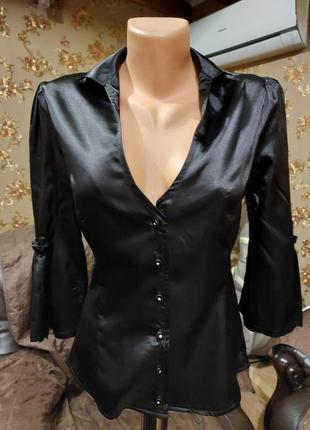 Черная атласная блуза s6 фото
