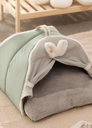 Лежак-домик для котов hoopet hy-w2490 green-gray m