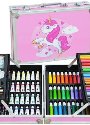 Набір для дитячої творчості (малювання) foco в алюмінієвому валізі з 122 предметів pink