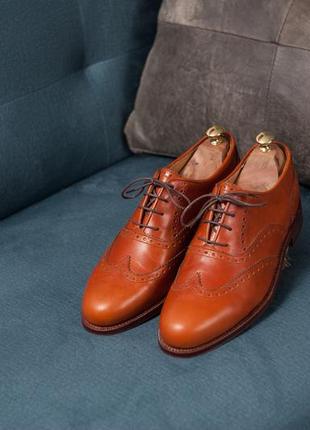 Броги ручної роботи преміум класу 44 кожаные туфли оранжевые на шнурках2 фото