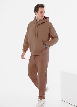 Трендовий чоловічий зимовий спортивний костюм трехнить на флісі з капюшоном