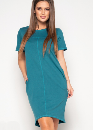 Трикотажное прямое мини платье асимметричное короткий рукав карманы 4 цвета5 фото