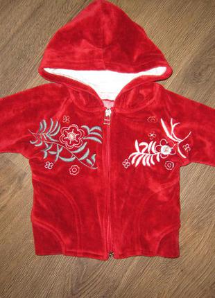 Кофта (кенгурушка) велюровая рр3-6мес (62-68см)