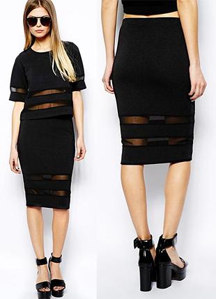 Серая юбка-карандаш с прозрачными вставками h&m