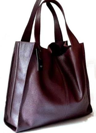 Женская кожаная сумка шоппер бордовая2 фото