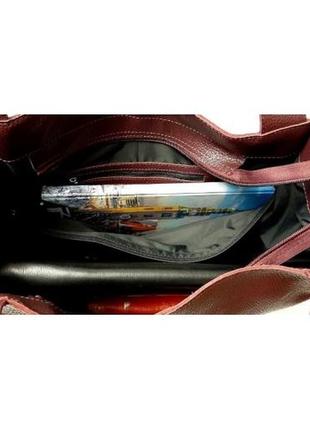 Женская кожаная сумка шоппер бордовая8 фото