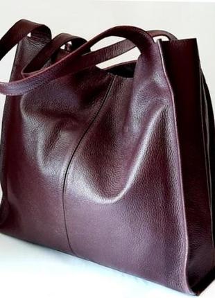 Женская кожаная сумка шоппер бордовая3 фото