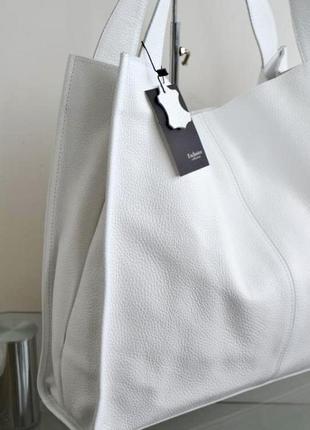 Кожаная женская сумка шоппер белая2 фото