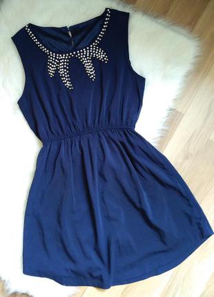 2 вещи по цене 1. красивое синее шифоновое платье с вышивкой из бусин. размер m