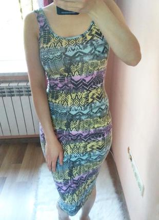 2 вещи по цене 1. разноцветное летнее платье миди  в ацтекский узор new look. размер xs-m