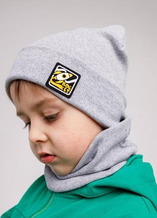 Комплект (шапка хомут) для хлопчика на весну-осінь сірого кольору1 фото
