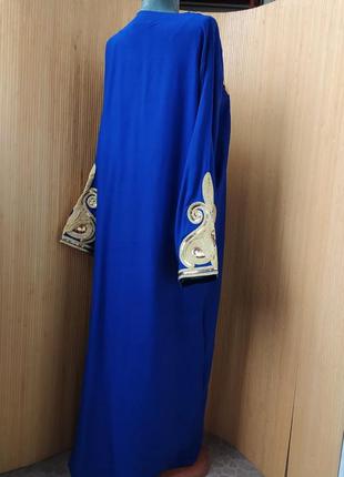 Нарядное платье / длинное платье с вышивкой синее с золотом абая / галабея4 фото