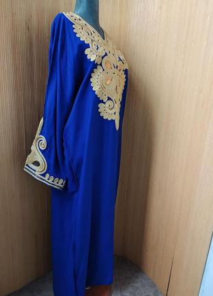 Нарядное платье / длинное платье с вышивкой синее с золотом абая / галабея5 фото