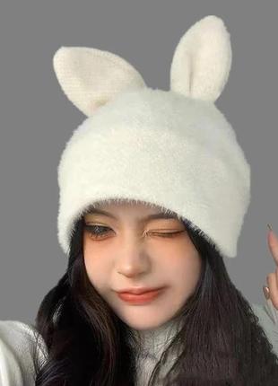 Шапка заяц (кролик) с ушками белая, унисекс7 фото