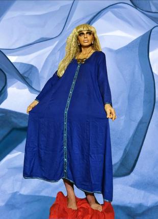 Оверсайз сукня платье макси длинное расклешенное коттон хлопок в этно бохо стиле с вышивкой индийском