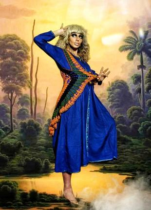 Оверсайз сукня платье макси длинное расклешенное коттон хлопок в этно бохо стиле с вышивкой индийском2 фото