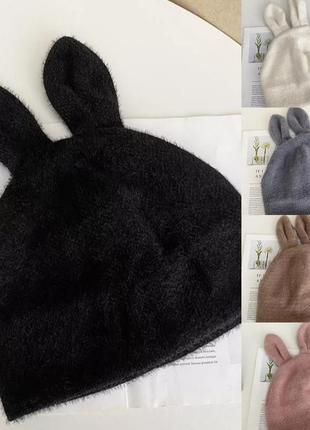 Шапка заяц (кролик) с ушками черная 2, унисекс2 фото