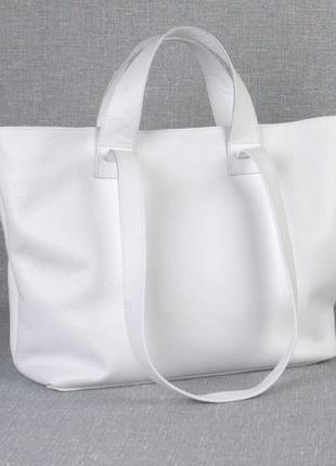 Женская кожаная сумка шоппер белая
