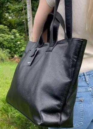 Женская зеленая сумка кожаная шоппер8 фото
