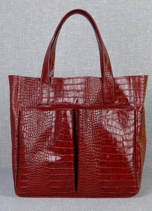 Женская красная сумка из натуральной кожи с тиснением под рептилию