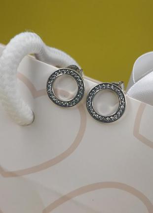 Серьги стерлинговое серебро 925 проба цирконий круг в камнях минимализм пусеты гвоздики камни камешки в стиле пандора1 фото