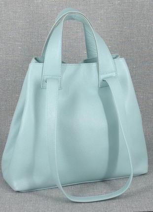 Женская сумка из натуральной кожи голубая2 фото