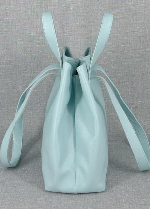 Женская сумка из натуральной кожи голубая6 фото