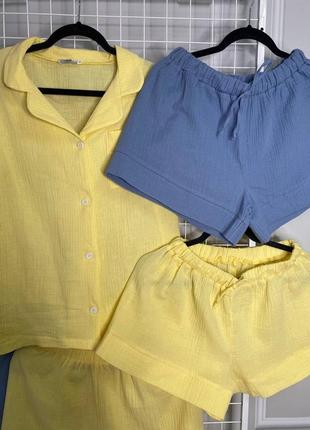 Комплект 3-ка натуральна тканина муслін сорочка шорти і штани 10 кольорів3 фото