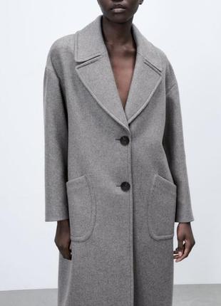 Zara шерстяное длинное оверсайз пальто3 фото