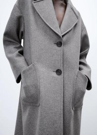 Zara шерстяное длинное оверсайз пальто9 фото