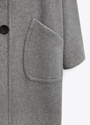 Zara шерстяное длинное оверсайз пальто8 фото