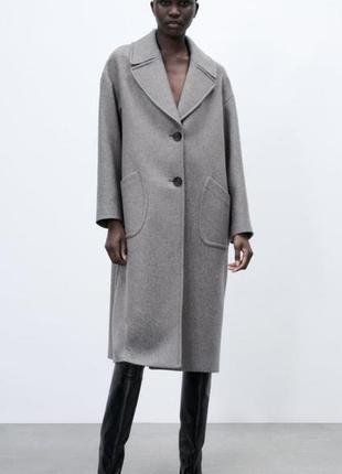 Zara шерстяное длинное оверсайз пальто1 фото