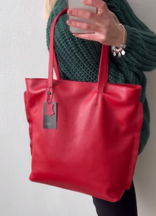 Жіноча сумка шкіряна на плече червона2 фото