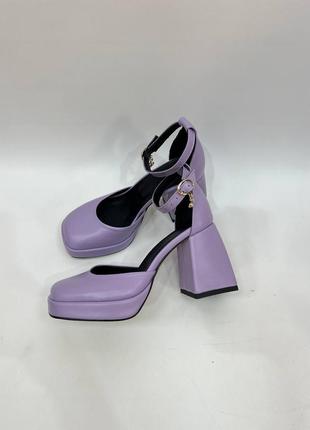 Эксклюзивные туфли босоножки из натуральной итальянской кожи лиловые3 фото