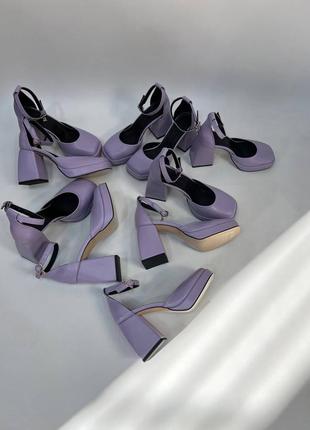 Эксклюзивные туфли босоножки из натуральной итальянской кожи лиловые10 фото