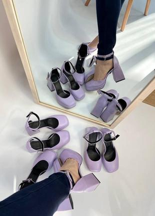 Эксклюзивные туфли босоножки из натуральной итальянской кожи лиловые4 фото
