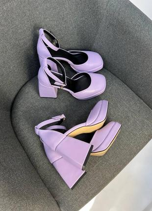 Эксклюзивные туфли босоножки из натуральной итальянской кожи лиловые5 фото