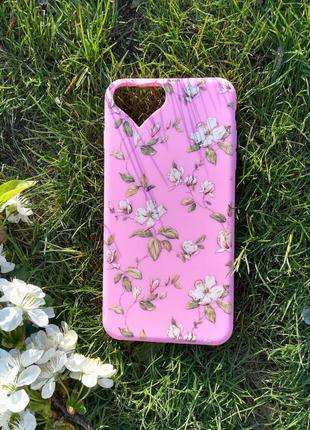 Чехол матовый розовый  iphone 7+, цветочный принт