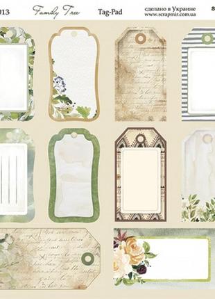 Лист двосторонньої папери 20х20см tag-pad family tree від scrapmir 10шт