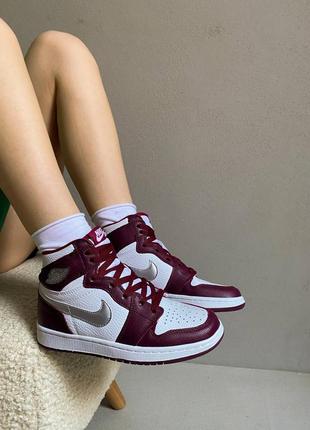 Nike jordan 1 retro og bordeaux новинка женские высокие бордовые кроссовки найк джордан весна лето осень жіночі бордові трендові кросівки демісезон2 фото