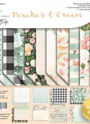 Набір двосторонньої папери з золотим тисненням 30х30см від scrapmir peaches & cream 11шт