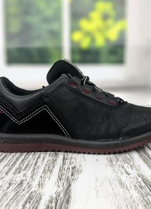 Кроссовки подростковые для мальчика демисезонные черные на шнурках эко кожа dago style5 фото