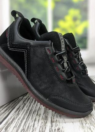 Кроссовки подростковые для мальчика демисезонные черные на шнурках эко кожа dago style8 фото