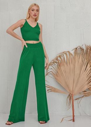 Трикотажные брюки-палаццо зеленого цвета. модель 23095 фото
