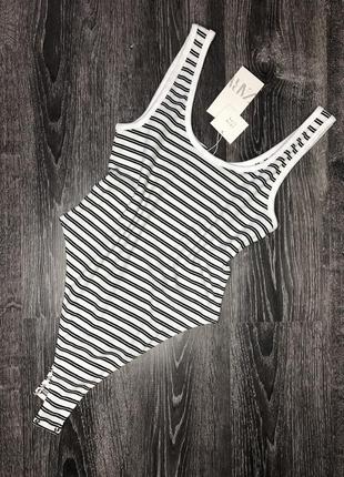 Базовое трикотажное боди в рубчик от zara майка зара боді в рубчик з вирізом