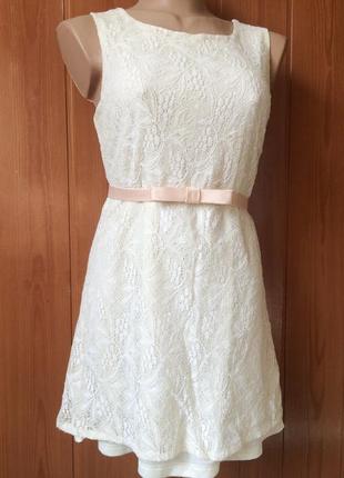 Молочне біле ажурне плаття міні сукня мереживо гіпюр стрейч трикотаж без рукавів1 фото