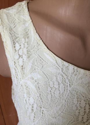 Молочне біле ажурне плаття міні сукня мереживо гіпюр стрейч трикотаж без рукавів3 фото