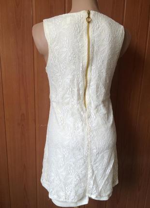 Молочне біле ажурне плаття міні сукня мереживо гіпюр стрейч трикотаж без рукавів2 фото